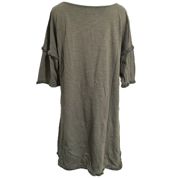 Umgee Green Lagenlook Drop Sleeve Tunic Top Fringe Trim Detail Size Large - Picture 4 of 7